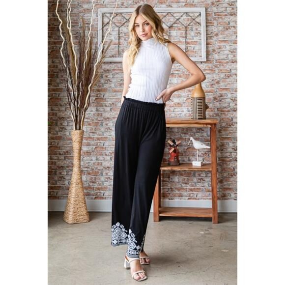 nwt Heimish Full Size Solid Damask Casual Pants Plus Size - Picture 8 of 14